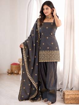 TWINS LADY - Charcoal Embroidered Kurta and Salwar with Dupatta