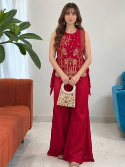 TWINS LADY - Red Embroidered Co-Ord Set