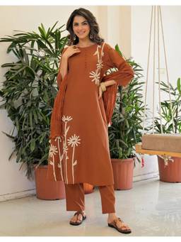TWINS LADY - Rust Embroidered Kurta and Pant with Dupatta