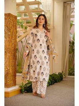 TWINS LADY - Cream Floral Kurta and Palazzo with Dupatta