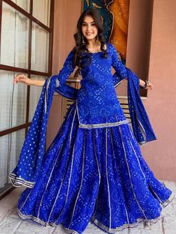TWINS LADY - Blue Printed Kurta and Palazzo with Dupatta
