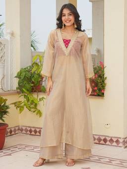 TWINS LADY - Cream Embroidered Kurta and Palazzo