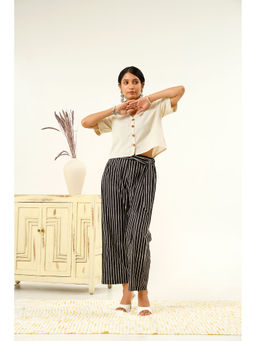 Indy Raaga - Gira Off White and Black Stripes- Block Print Co-Ord (Set of 3)