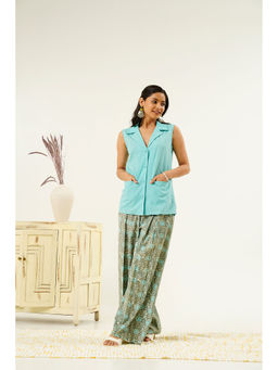 Indy Raaga - Sky Blue Kanaka Dabu Solid- Print Co-Ord (Set of 2)