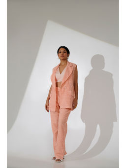 Indy Raaga - Chaitanya Peach Schiffli Self Design Co-Ord (Set of 3)