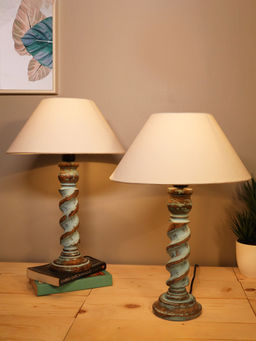 Homesake - Table Lamp 2Pcs Rope Distressed Blue Cone