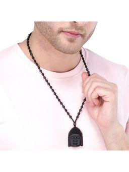 Yellow Chimes - Men Black Obsedian Beads Buddha Pendant Necklace