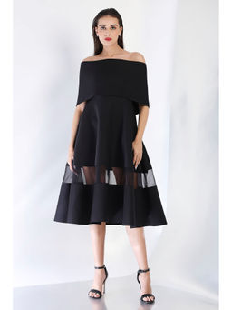 Ozeqo - Black Fit and Flare Solid Dress with Wrap