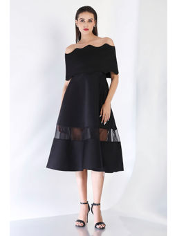 Ozeqo - Black Solid Fit and Flare Dress and Wrap