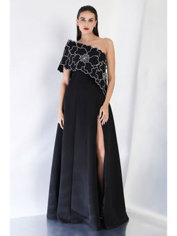 Ozeqo - Black Embroidered Maxi Dress and Wrap