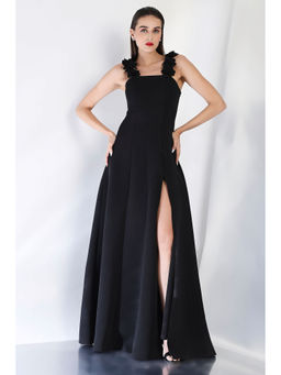 Ozeqo - Black Solid Maxi Dress