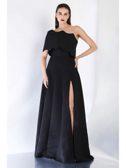 Ozeqo - Black Solid Maxi Dress and Wrap