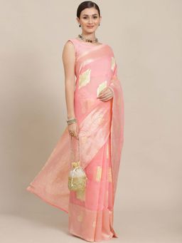 Sareemall - Women Silk Blend Pink Designer Saree with Unstitched Blouse