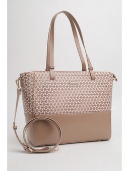 Van Heusen - Women Beige Printed Formal Tote Bag with Detachable Strap