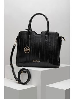 Van Heusen - Women Black Textured Casual Handbag with Detachable Strap