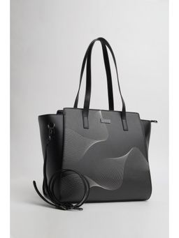 Van Heusen - Women Black Printed Formal Tote Bag with Detachable Strap