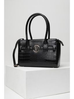 Van Heusen - Women Black Textured Casual Handbag with Detachable Strap