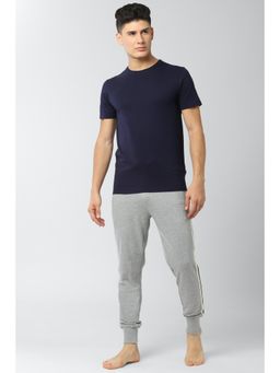 Peter England - Men Navy Solid Casual T-Shirt and Joggers (Set of 2)