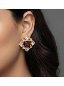 Malaiyyo - 22K Gold Plated Kundan Mosaic Stud Earrings