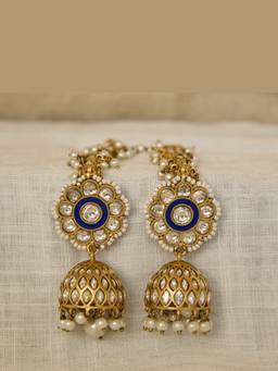 Malaiyyo - 22K Gold Plated Royal Blue Polki Jhumki Earrings