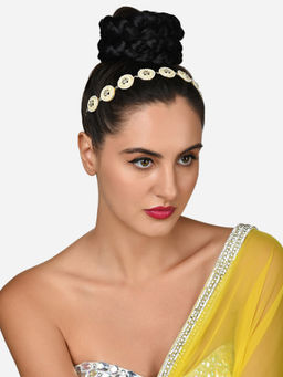 Zaveri Pearls - Gold Tone Meenakari Bridal Kundan and Pearls Head Chain-ZPFK15974