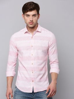 SHOWOFF - Mens Spread Collar Pink Striped Shirt