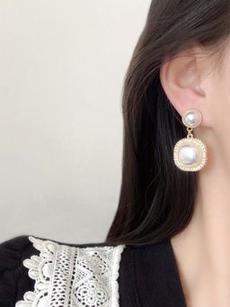 Yellow Chimes - White Color Pearl Stud Earrings