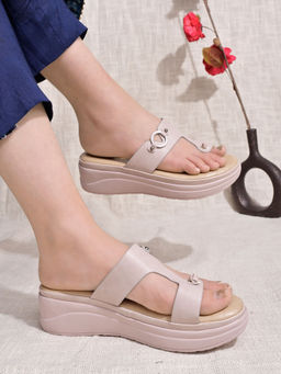 Shoetopia - Womens Comfortable Casual Cream Platform Heels