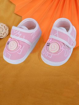 Baby Moo - Snail Applique Velcro Strap Non-slip Kids Booties - Pink (6-9 Months)