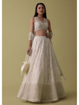 KALKI FASHION - Pearl White Lehenga Suit With Lucknowi Embroidery Blouse And Dupatta (Set of 3)