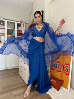 Cupid Cotton - Zara Blue Drape Skirt with Top and Cape (Set of 3)