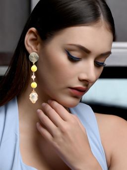 Odette - Yellow And Gold Hue Beaded Drop Long Earrings