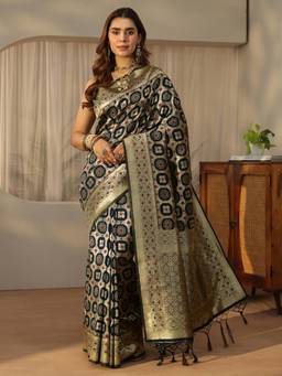 Libas - Navy Banarasi Silk Blend Saree