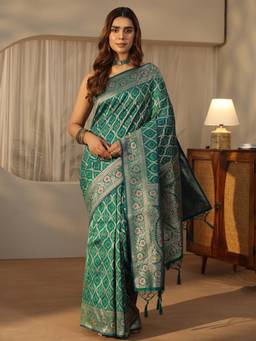 Libas - Ocean Blue Bandhani Print Woven Design Silk Blend Saree