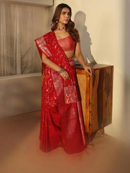Libas - Red Ethnic Motifs Woven Design Border And A Blouse Piece