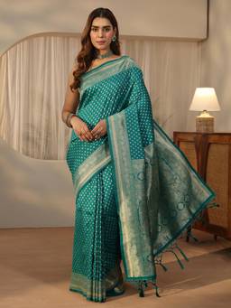 Libas - Green Ethnic Motifs Woven Design Border And A Blouse Piece