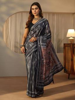 Libas - Multi Ethnic Mirror Work Saree With Ethnic Motifs Border And Blouse Piece