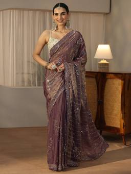Libas Art - Beads Sequin Saree With Embellished Border And Blouse Piece