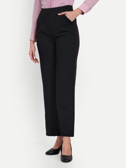 BROADSTAR - Women High-Rise Stretchable Black color Relaxed Fit Korean Trouser