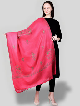 SWI STYLISH - Women's Pink Hand Embroidered Pure Wool Shawl