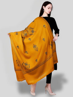 SWI STYLISH - Women's Mustard Hand Embroidered Pure Wool Shawl