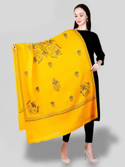 SWI STYLISH - Women's Yellow Hand Embroidered Pure Wool Shawl