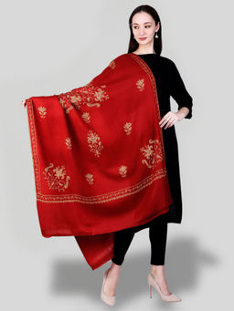 SWI STYLISH - Women's Maroon Hand Embroidered Pure Wool Shawl