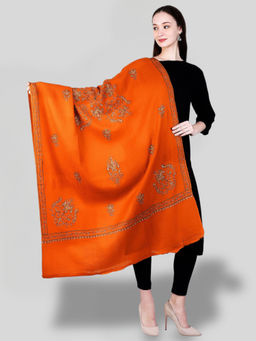 SWI STYLISH - Women's Orange Hand Embroidered Pure Wool Shawl