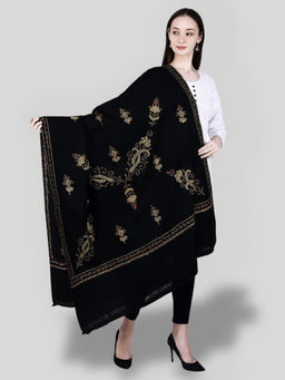 SWI STYLISH - Women's Black Hand Embroidered Pure Wool Shawl