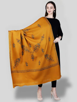 SWI STYLISH - Women's Mustard Hand Embroidered Pure Wool Shawl