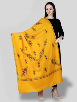 SWI STYLISH - Women's Yellow Hand Embroidered Pure Wool Shawl