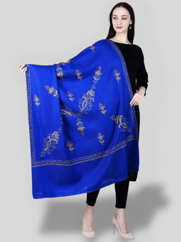 SWI STYLISH - Women's Royal Blue Hand Embroidered Pure Wool Shawl