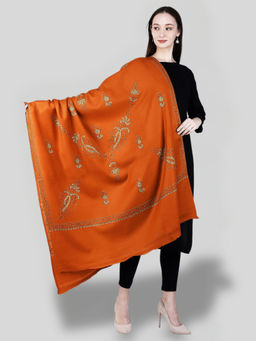 SWI STYLISH - Women's Orange Hand Embroidered Pure Wool Shawl