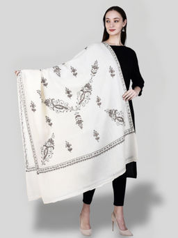 SWI STYLISH - Women's White Hand Embroidered Pure Wool Shawl